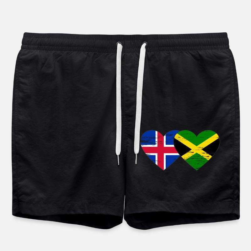 Islande Jamaïque drapeau coeur utilisé - Short de bain - noir
