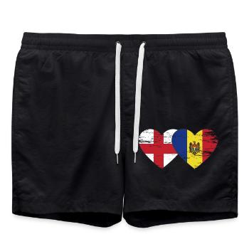 England Moldau Flagge Herz used - Badeshorts - Schwarz - Vorne - AI Model Male 185 light (185cm)