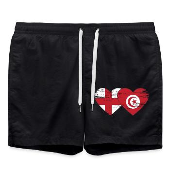England Tunesien Flagge Herz used - Badeshorts - Schwarz - Vorne - AI Model Male 185 light (185cm)