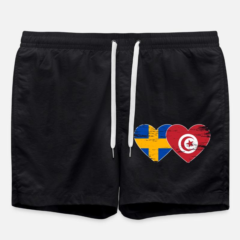 Suède Tunisie drapeau coeur utilisé - Short de bain - noir