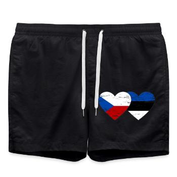 Czech Republic Estonia flag heart used - Swim Trunks - black - Front - AI Model Male 185 light (185cm)