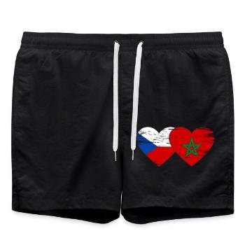 Tschechien Marokko Flagge Herz used - Badeshorts - Schwarz - Vorne - AI Model Male 185 light (185cm)