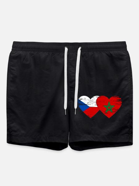 Tschechien Marokko Flagge Herz used - Badeshorts - Schwarz