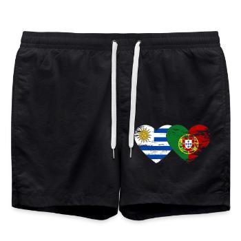 Uruguay Portugal drapeau coeur utilisé - Short de bain - noir - Devant - AI Model Male 185 light (185cm)