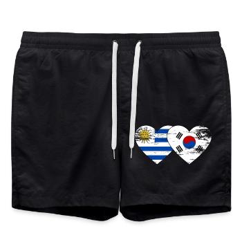 Uruguay Corée du Sud Drapeau Coeur Utilisé - Short de bain - noir - Devant - AI Model Male 185 light (185cm)