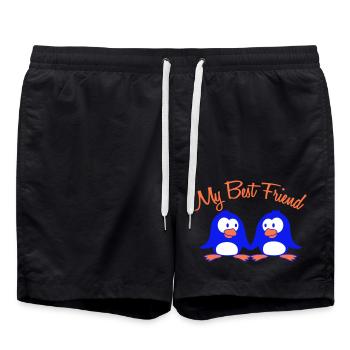 Mon meilleur ami pingouin texte couple deux amis équipe - Short de bain - noir - Devant - AI Model Male 185 light (185cm)