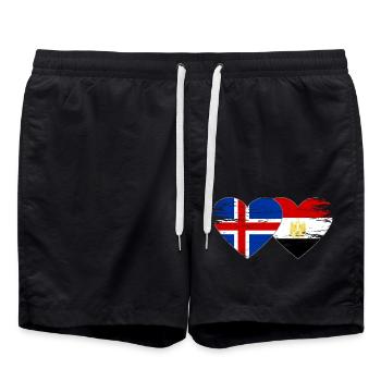 Iceland Egypt Flag Hands Heart Shape Used - Swim Trunks - black - Front - AI Model Male 185 light (185cm)