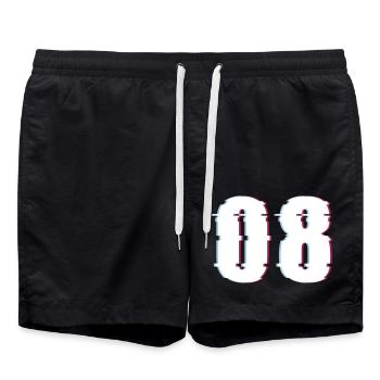 Acht 8 Zahl 08 Effekt Verzerrt Nummer - Badeshorts - Schwarz - Vorne - AI Model Male 185 light (185cm)