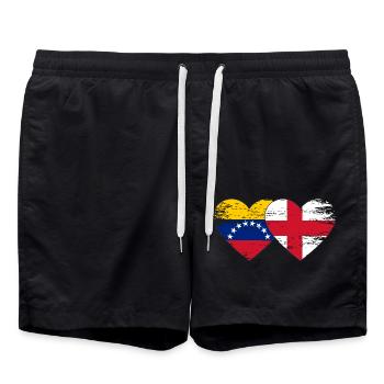 Venezuela England flag hands heart shape used - Swim Trunks - black - Front - AI Model Male 185 light (185cm)