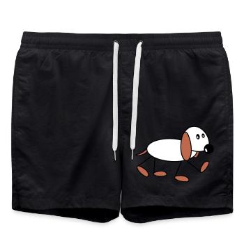 Dog stick figure walks cute walks comic - Swim Trunks - black - Front - AI Model Male 185 light (185cm)