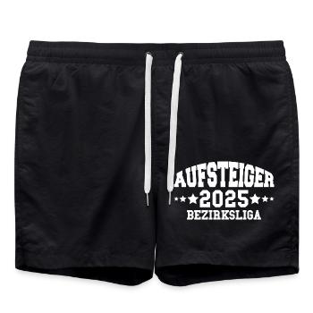 Aufsteiger 2025 Bezirksliga Aufstieg Fußball - Badeshorts - Schwarz - Vorne - AI Model Male 185 light (185cm)
