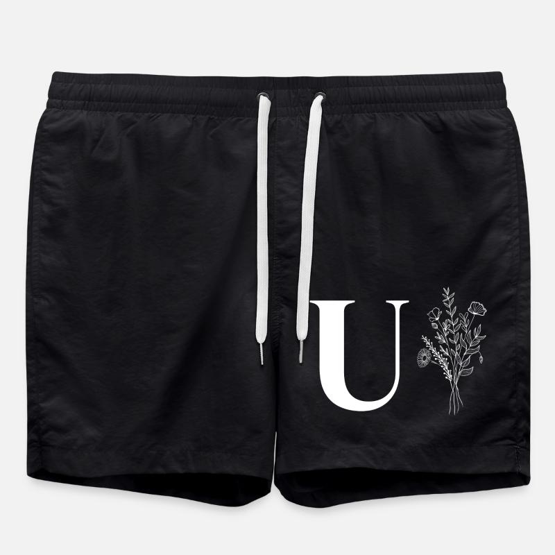Minimalistische Blumen - Badeshorts - Schwarz