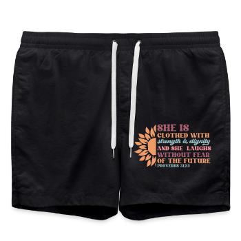 She Is Clothed With Strength Dignity - Badeshorts - Schwarz - Vorne - AI Model Male 185 light (185cm)