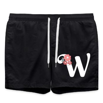 Buchstabe w Minimalistische Blumen - Badeshorts - Schwarz - Vorne - AI Model Male 185 light (185cm)