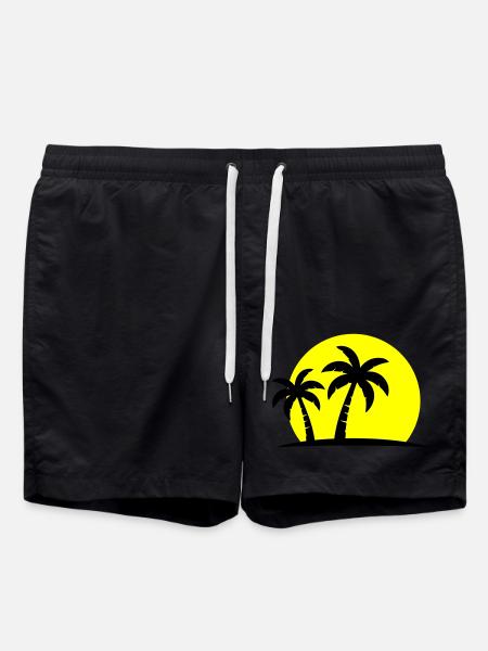 Palm Tree Beach Sunset Holiday - Swim Trunks - black