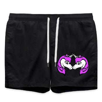2 Unicorns Team Pair Horns Friends Welcome Cute - Swim Trunks - black - Front - AI Model Male 185 light (185cm)