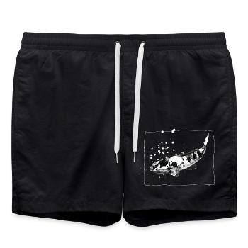 KOI Carp - dessin à l’encre dessiné à la main - blanc - Short de bain - noir - Devant - AI Model Male 185 light (185cm)