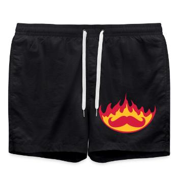 burn fire flames hot torch mustache cord - Swim Trunks - black - Front - AI Model Male 185 light (185cm)