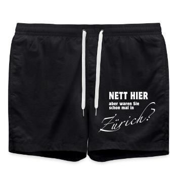 Nett hier - Zürich - Grafikfarbwechsel möglich - Badeshorts - Schwarz - Vorne - AI Model Male 185 light (185cm)