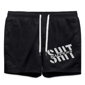 Motto Shit happens Witz - Badeshorts - Schwarz - Vorne - AI Model Male 185 light (185cm)