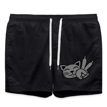 Face Cat Peace Sign - Swim Trunks - black - Front - AI Model Male 185 light (185cm)