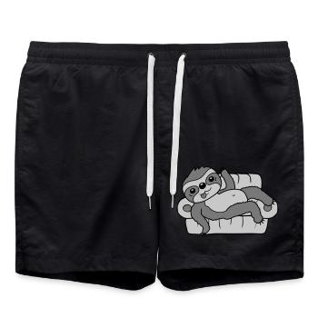Sofa Faultier chillt Zuhause - Badeshorts - Schwarz - Vorne - AI Model Male 185 light (185cm)