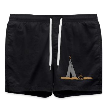 Conception de tente primitive de feu de camp - Short de bain - noir - Devant - AI Model Male 185 light (185cm)