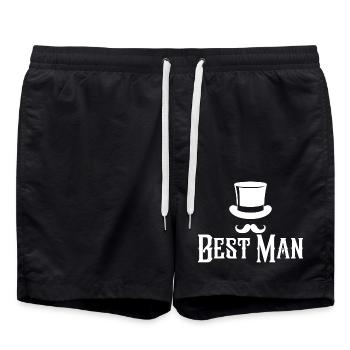 Meilleur homme Top Hat & Moustache Mens Enterrement de vie de garçon - Short de bain - noir - Devant - AI Model Male 185 light (185cm)