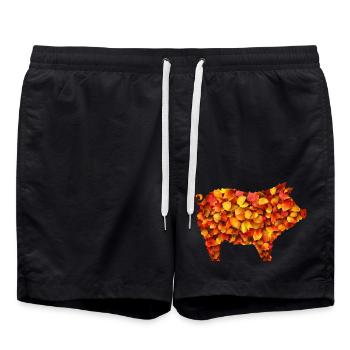 Herbstliches Schwein im bunten Laub - Badeshorts - Schwarz - Vorne - AI Model Male 185 light (185cm)