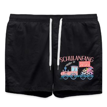 Schulanfang 2023 Eisenbahn mit Fußball rosa - Badeshorts - Schwarz - Vorne - AI Model Male 185 light (185cm)