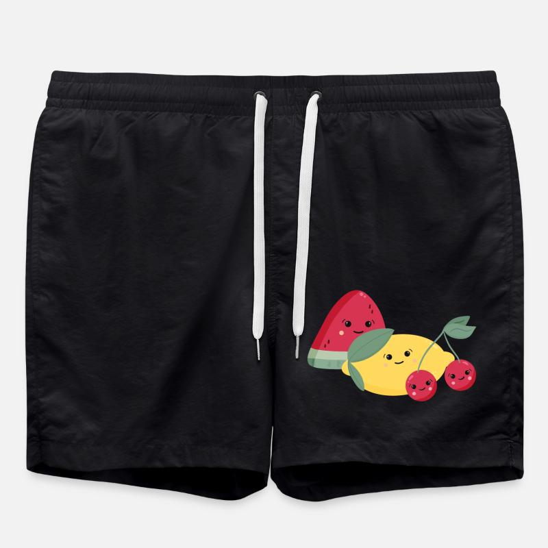 Watermelon, lemon & cherries - Swim Trunks - black