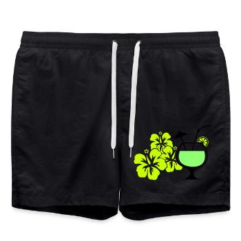 Hawaiian Flowers - Swim Trunks - black - Front - AI Model Male 185 light (185cm)