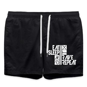 Eat Sleep Rave Repeat Essen Schlafen Raven Spruch - Badeshorts - Schwarz - Vorne - AI Model Male 185 light (185cm)