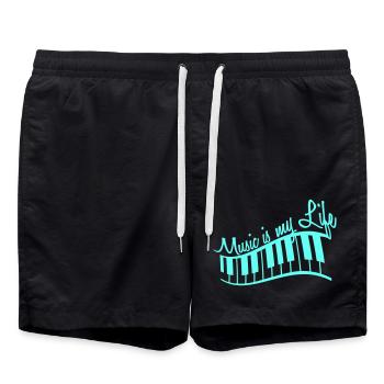 Music is my Life Text Keyboard Piano Love Party - Swim Trunks - black - Front - AI Model Male 185 light (185cm)