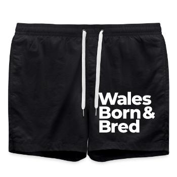 Wales, Born & Bred, UK - Swim Trunks - black - Front - AI Model Male 185 light (185cm)