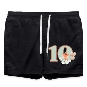 10. Geburtstag Fuchs Blumen - Badeshorts - Schwarz - Vorne - AI Model Male 185 light (185cm)