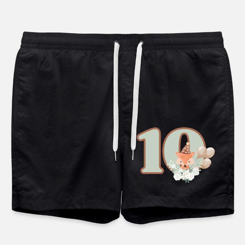 10th Birthday Fox Flowers - Swim Trunks - black