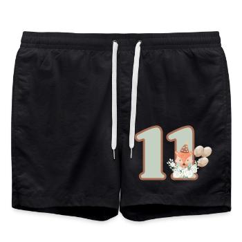 11th Birthday Fox Flowers - Swim Trunks - black - Front - AI Model Male 185 light (185cm)