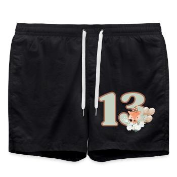 13e anniversaire renard fleurs - Short de bain - noir - Devant - AI Model Male 185 light (185cm)