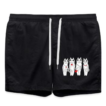 Four white , couple, abstract - Swim Trunks - black - Front - AI Model Male 185 light (185cm)