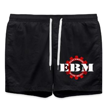 EBM Electronic Body Music Zahnrad Symbol 3 - Badeshorts - Schwarz - Vorne - AI Model Male 185 light (185cm)
