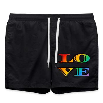 Amour arc-en-ciel rétro - Short de bain - noir - Devant - AI Model Male 185 light (185cm)