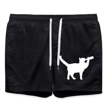 Chat Boissons Drôle Bouteille de Bière Alcool Fête Amusante - Short de bain - noir - Devant - AI Model Male 185 light (185cm)
