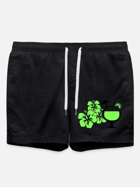 Hawaiian Hibiscus Cocktail - Swim Trunks - black