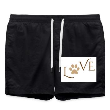 Love Word with Brown Dog or Cat Animal Paw Print - Swim Trunks - black - Front - AI Model Male 185 light (185cm)