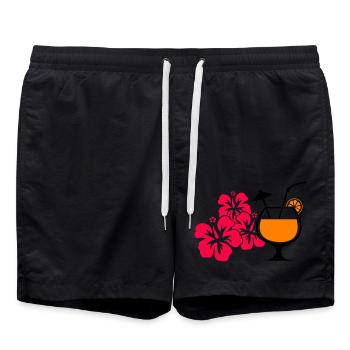Hawaii Hibiskus Cocktail Drink - Badeshorts - Schwarz - Vorne - AI Model Male 185 light (185cm)