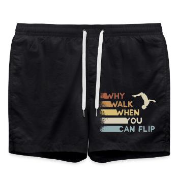 Why Walk When You Can Flip! Parkour Freerunner - Swim Trunks - black - Front - AI Model Male 185 light (185cm)