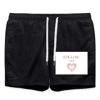 Follow Your Heart, Simple Brown Text and Heart - Swim Trunks - black - Front - AI Model Male 185 light (185cm)