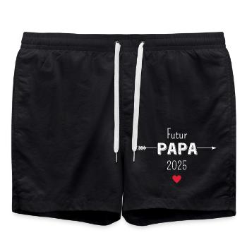 Werdender Papa 2025 - Badeshorts - Schwarz - Vorne - AI Model Male 185 light (185cm)