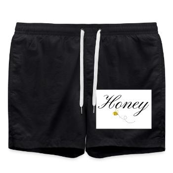 Honey Bee in Elegant Typography and flying Bee - Swim Trunks - black - Front - AI Model Male 185 light (185cm)